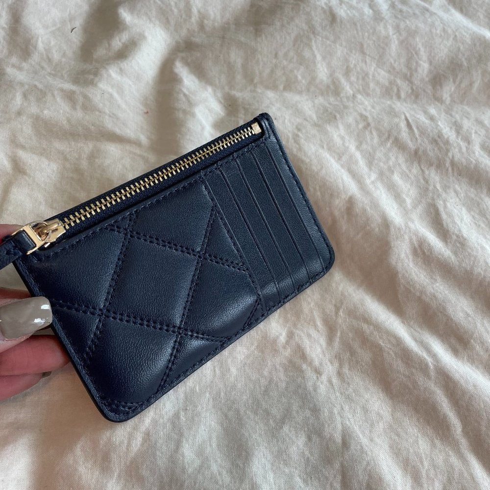 AUTHENTIC TORY BURCH NAVY BLUE CARD WALLET W/ ZIPPER